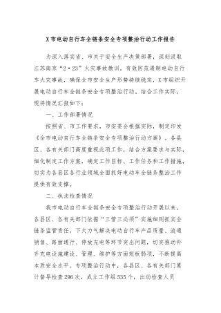 X市电动自行车全链条安全专项整治行动工作报告