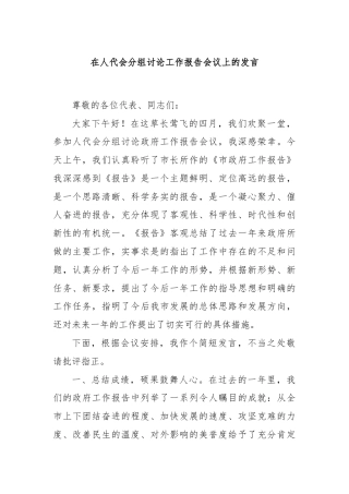 在人代会分组讨论工作报告会议上的发言