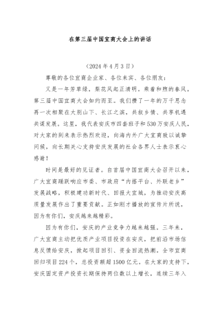 在第三届中国宜商大会上的讲话