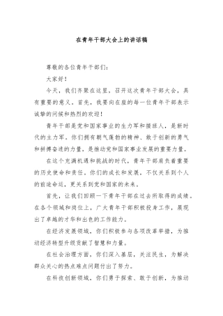 在青年干部大会上的讲话稿