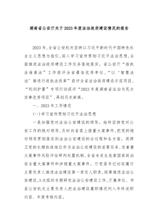湖南省公安厅关于2023年度法治政府建设情况的报告