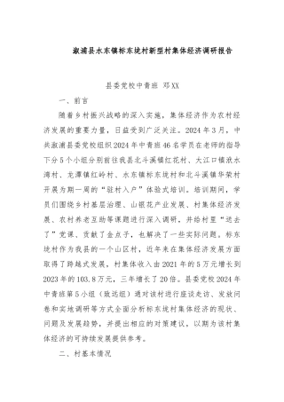 溆浦县水东镇标东垅村新型村集体经济调研报告