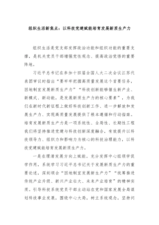 组织生活新焦点：以科技党建赋能培育发展新质生产力