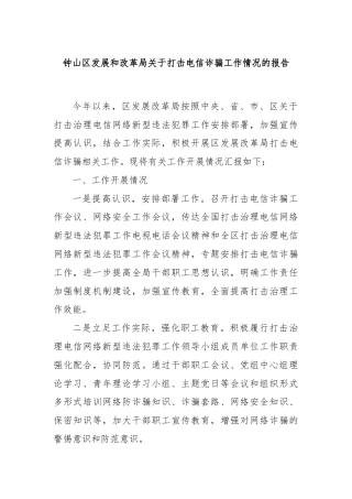 钟山区发展和改革局关于打击电信诈骗工作情况的报告