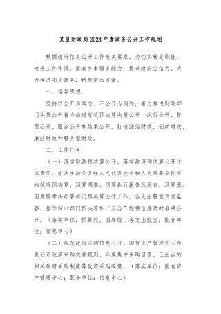 某县财政局2024年度政务公开工作规划