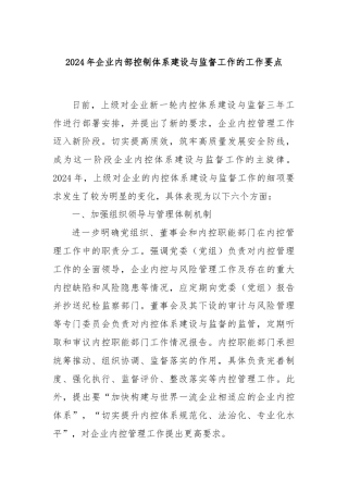2024年企业内部控制体系建设与监督工作的工作要点