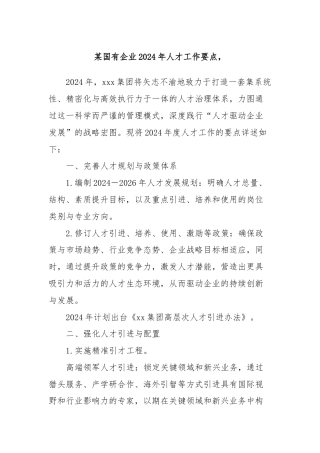 某国有企业2024年人才工作要点，