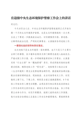 在迎接中央生态环境保护督察工作会上的讲话
