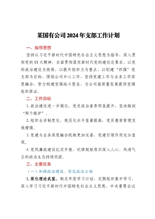 某国有公司2024年支部工作计划