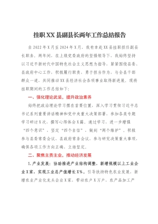 挂职XX县副县长两年工作总结报告