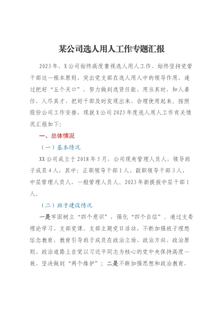 某公司选人用人工作专题汇报