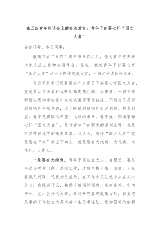在五四青年座谈会上的交流发言：青年干部要心怀“国之大者”