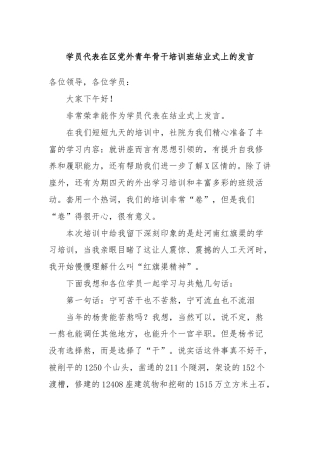 学员代表在区党外青年骨干培训班结业式上的发言