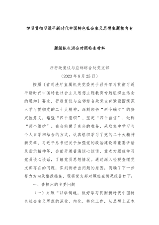 学习贯彻习近平新时代中国特色社会主义思想主题教育专题组织生活会对照检查材料