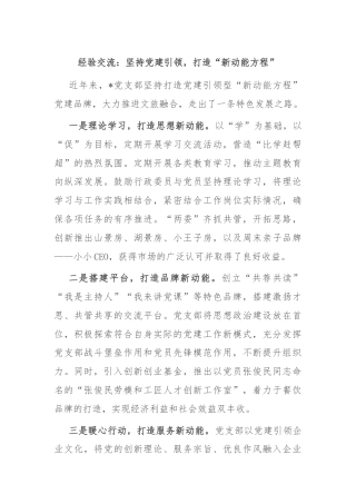 经验交流：坚持党建引领，打造“新动能方程”
