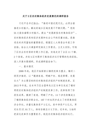 关于X区农村集体经济发展情况的调研报告