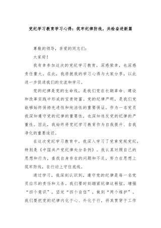 党纪学习教育学习心得：筑牢纪律防线，共绘奋进新篇