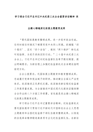 学习领会习近平总书记中央纪委三次全会重要讲话精神 突出凝心铸魂深化拓展主题教育成果