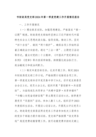 市财政局党支部2024年第一季度党建工作开展情况报告
