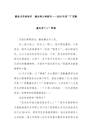 勤政为民树标杆　廉洁奉公树新风——2023年度“广西勤廉先进个人”群像