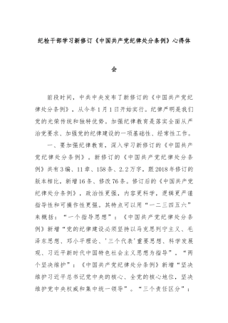 纪检干部学习新修订《中国共产党纪律处分条例》心得体会