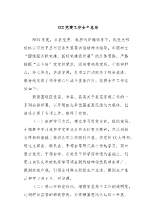 XXX党建工作全年总结