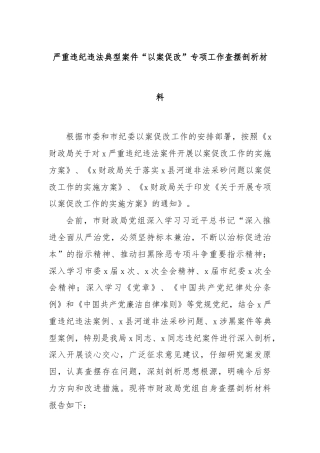 严重违纪违法典型案件“以案促改”专项工作查摆剖析材料