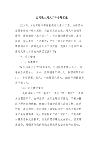 公司选人用人工作专题汇报