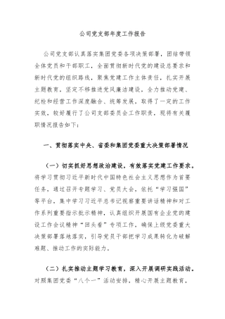 公司党支部年度工作报告