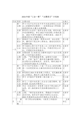 2024年度“三会一课”“主题党日”计划表
