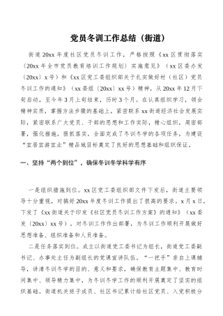 党员冬训工作总结（街道）