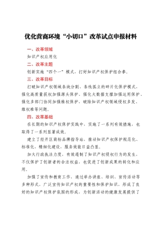 优化营商环境“小切口”改革试点申报材料