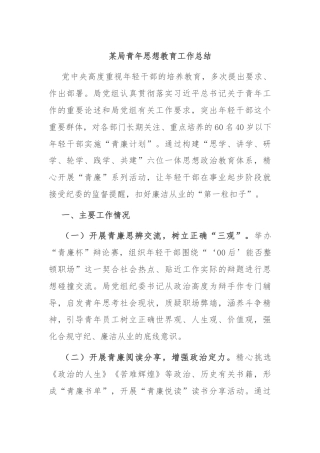 某局青年思想教育工作总结