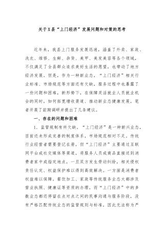 关于X县“上门经济”发展问题和对策的思考