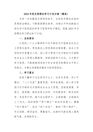 2024年党支部理论学习计划方案（精选）