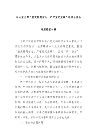 中心党支部“坚定理想信念、严守党纪党规”组织生活会对照检查材料