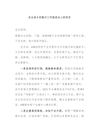 在全县乡村振兴工作座谈会上的发言