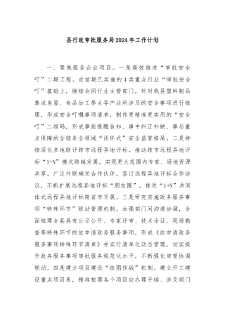 县行政审批服务局2024年工作计划