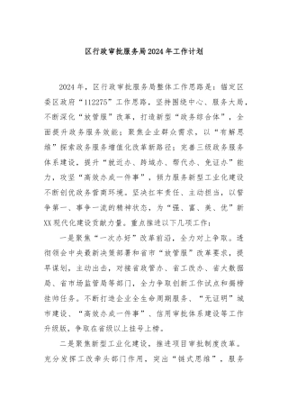区行政审批服务局2024年工作计划