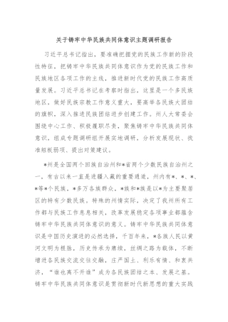 关于铸牢中华民族共同体意识主题调研报告