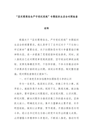 “坚定理想信念严守党纪党规”专题组织生活会对照检查材料