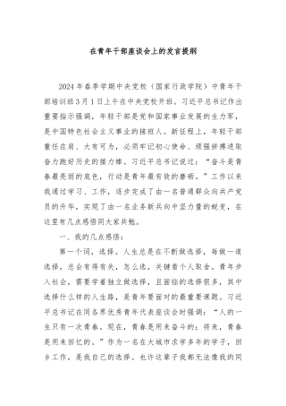 在青年干部座谈会上的发言提纲