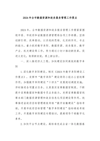 2024年全市数据资源和政务服务管理工作要点
