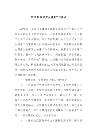 2024年XX市卫生健康工作要点