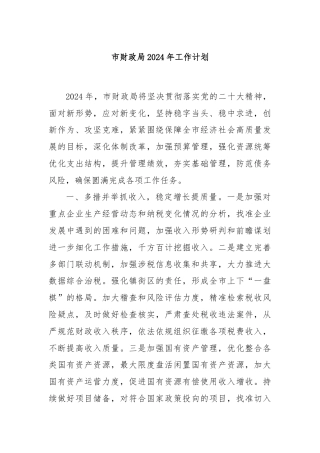 市财政局2024年工作计划