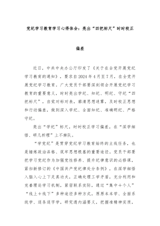 党纪学习教育学习心得体会：亮出“四把标尺”时时校正偏差