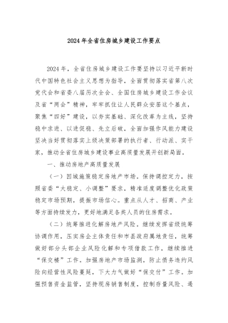 2024年全省住房城乡建设工作要点