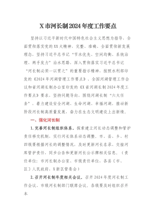 X市河长制2024年度工作要点