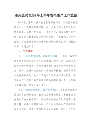 市应急局2024年上半年安全生产工作总结