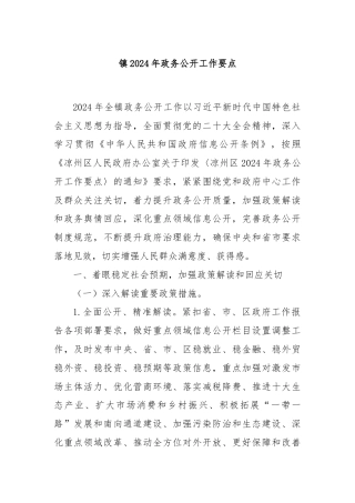 镇2024年政务公开工作要点